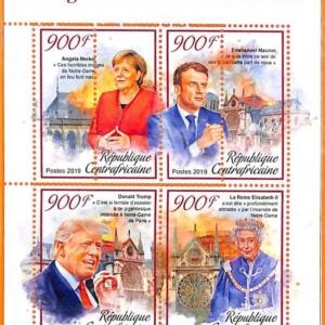 A5703 - CENTRAL AFRICAN REP - ERROR, 2019, МISPERF: Notre Dame, Merkel, Trump