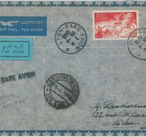 BK029 - FRANCE- Postal History - FIRST FLIGHT:  Lyon - Milano Pell #  117AA 1948