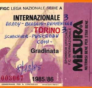 C1965- Vecchio BIGLIETTO PARTITA CALCIO - 1985-86 INTER VS TORINO