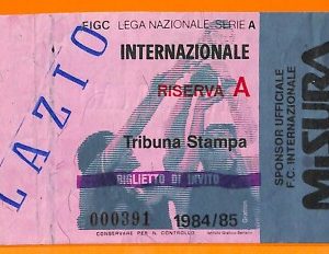C1953- Vecchio BIGLIETTO PARTITA CALCIO - 1984-85 INTER VS LAZIO