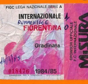 C1960- Vecchio BIGLIETTO PARTITA CALCIO - 1984-85 INTER VS FIORENTINA