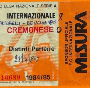 C1961- Vecchio BIGLIETTO PARTITA CALCIO - 1984-85 INTER VS CREMONESE