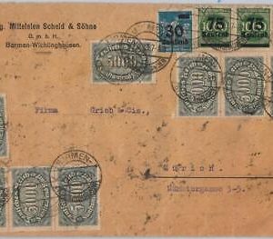 56279 - GERMANY - POSTAL HISTORY: INFLATION - 300,000 MK - BARMEN 2 postmarks