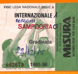 C1973- Vecchio BIGLIETTO PARTITA CALCIO - 1985-86 INTER VS SAMPDORIA