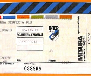 C1999- Vecchio BIGLIETTO PARTITA CALCIO - 1988 INTER VS SAMPDORIA
