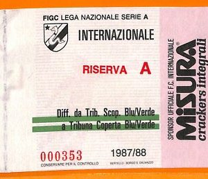 C1991- Vecchio BIGLIETTO PARTITA CALCIO - 1988 INTER