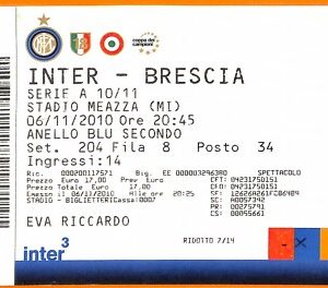 C2143- Vecchio BIGLIETTO PARTITA CALCIO- 2010-2011 INTER VS BRESCIA