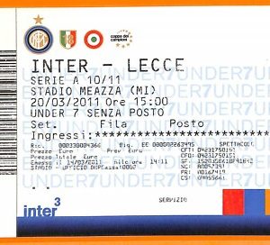 C2152- Vecchio BIGLIETTO PARTITA CALCIO- 2010-2011  INTER VS LECCE
