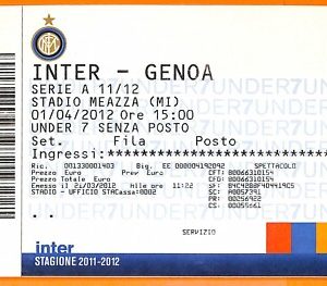 C2166- Vecchio BIGLIETTO PARTITA CALCIO- 2011-2012  INTER VS GENOA
