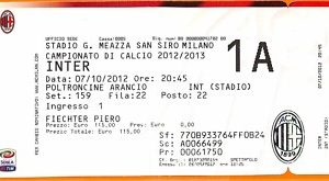 C2162- Vecchio BIGLIETTO PARTITA CALCIO- 2012-2013 MILAN VS  INTER