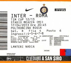 C2169- Vecchio BIGLIETTO PARTITA CALCIO- 2012-2013 INTER VS ROMA