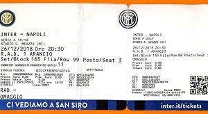 C2209- Vecchio BIGLIETTO PARTITA CALCIO- 2018-2019 INTER VS NAPOLI