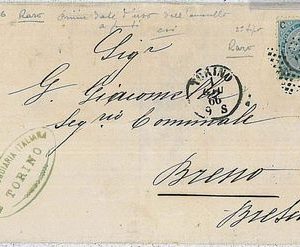 ITALIA REGNO: Sass  24  su LETTERA con annullo numerale a punti  28 - 01.06.1866