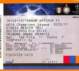 C2376- Vecchio BIGLIETTO PARTITA CALCIO- 2010-2011 INTER VS TOTTENHAM HOTSPUR