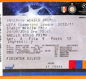 C2386- Vecchio BIGLIETTO PARTITA CALCIO- 2010 INTER VS WERDER BREMEN