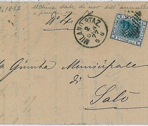 ITALIA REGNO: Sass T26 su LETTERA: 02.01.1877 = ultimi usi annullo a puntini
