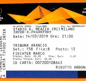 C2487- Vecchio BIGLIETTO PARTITA CALCIO- 2019  INTER VS FRANKFURT