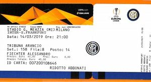C2488- Vecchio BIGLIETTO PARTITA CALCIO- 2019  INTER VS FRANKFURT