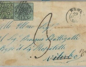 82398 - ANTICHI STATI: Pontificio - STORIA POSTALE  - Sass 2 + 3  su  BUSTA 1863