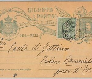50858  - PORTUGAL -  POSTAL HISTORY - STATIONERY CARD to TORINO Italy 1906