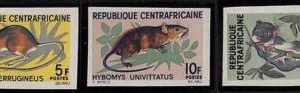 ZA0087a  - CENTRAFRICAINE - Set of 3 IMPERF STAMPS - Rodents amimals 1966 MNH