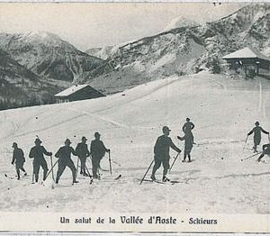 CARTOLINA d'Epoca AOSTA provincia - SCIATORI!
