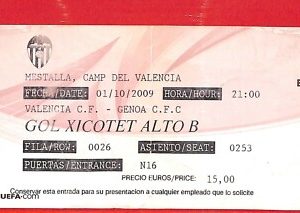 C0948 - Vecchio  BIGLIETTO PARTITA CALCIO - 2008 / 2009:  Valencia FC - GENOA
