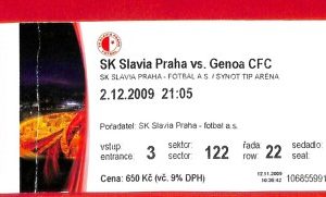 C0949 - Vecchio  BIGLIETTO PARTITA CALCIO - 2009 / 2010: SLAVIA PRAHA - GENOA