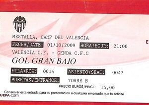 C0950 - Vecchio  BIGLIETTO PARTITA CALCIO - 2008 / 2009:  Valencia FC - GENOA