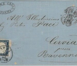 74082 - REGNO - STORIA POSTALE - Sass 2 bordo di foglio su BUSTA da PARMA 1862