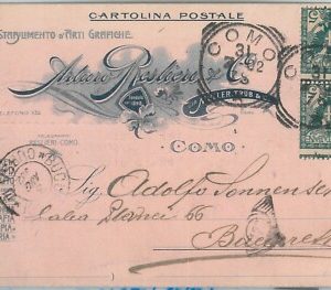 74085 - REGNO - STORIA POSTALE - Sass 70 coppia varietà su CARTOLINA 1902