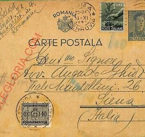 ad6025 - ROMANIA - Postal History - STATIONERY CARD used in ITALY -  TAXED 1941