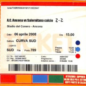 C2122- Vecchio BIGLIETTO PARTITA CALCIO -  2008  A.C.ANCONA VS SALERNITANA