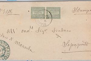 ITALIA REGNO storia postale - Sass L14 COPPIA  su BUSTA da MANERBA 1880