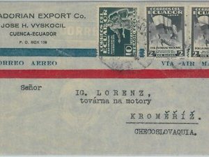 81626 - ECUADOR  - POSTAL HISTORY -   AIRMAIL COVER  to  CZECHOSLOVAKIA 1950's