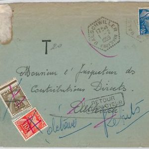 FRANCE - HISTOIRE POSTAL :  LETTRE de Balschwiller  - TAXE' 1955