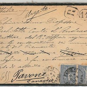 FRANCE - HISTOIRE POSTAL :  LETTRE de DEUIL  a  ITALY 1903 - MOURNING COVER