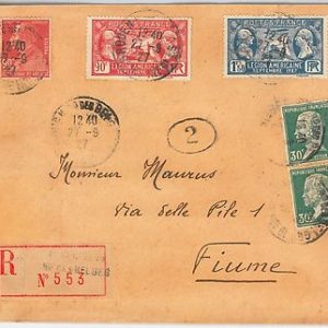 FRANCE - HISTOIRE POSTAL :  LETTRE RECOMMANDEE   a  FIUME Italie 1927