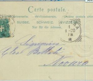 90934 - REGNO - STORIA POSTALE - ANNULLO Tondo Quadro su CARTOLINA 1900 Novara