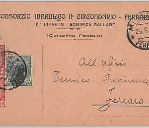 49507  CARTOLINA d'Epoca -  FERRARA - CONSORZIO IDRAULICO - MIGLIARDO 1921