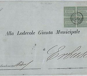 37914  - REGNO:  Sassone L14 Quartina su CIRCOLARE - Annullo BERGAMO BASSA 1864