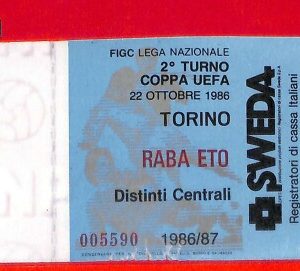 C1554 - Vecchio  BIGLIETTO PARTITA CALCIO - UEFA 1986/87  TORINO vs RABA ETO