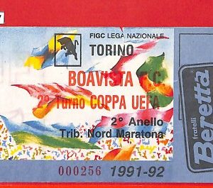 C1557 - Vecchio  BIGLIETTO PARTITA CALCIO - UEFA 1991/92  TORINO vs BOAVISTA