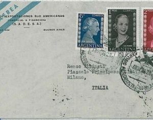 37372 -  ARGENTINA -  POSTAL HISTORY -  AIRMAIL to ITALY - 1953 - EVITA !