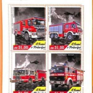 A6703 - SAO TOME & PRINCIPE, Error, 2020, MISSPERF MINIATURE SHEET: Fire trucks