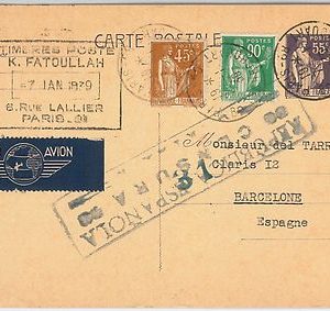 FRANCE - HISTOIRE POSTAL :  Postal Stationery CARTE POSTAL par avion a ESPAGNE