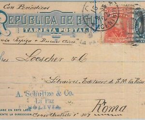 74410 - BOLIVIA - POSTAL HISTORY -  POSTAL STATIONERY CARD  to ITALY  1909