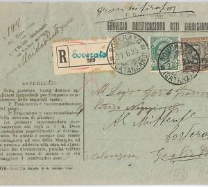 66082- ITALIA - storia postale: Sassone 182  su BUSTA NOTIFICAZIONE  1925