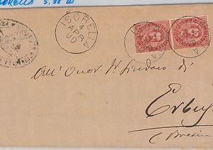ITALIA REGNO storia postale - Sassone 38 COPPIA  su BUSTA da ISORELLA 1890