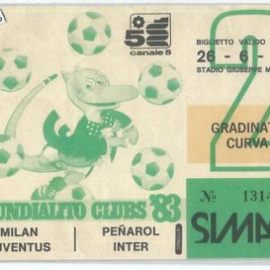 69653 - Vecchio  BIGLIETTO CALCIO: Mundialito Club '83 MILAN Juve PENAROL Inter